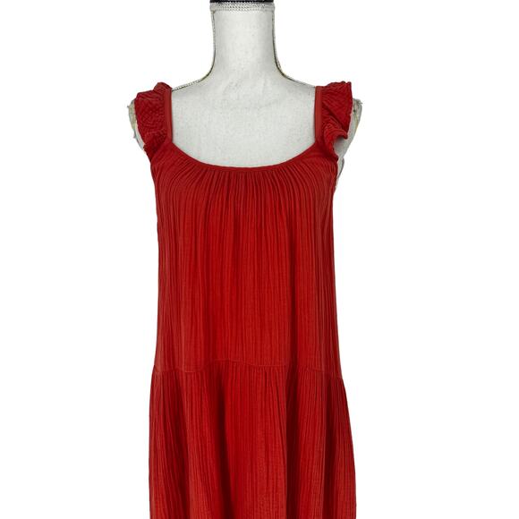 Xirena Rumer Scoop Neck Flutter Sleeve Gauze Tiered Midi Dress in Paprika - Picture 4 of 14